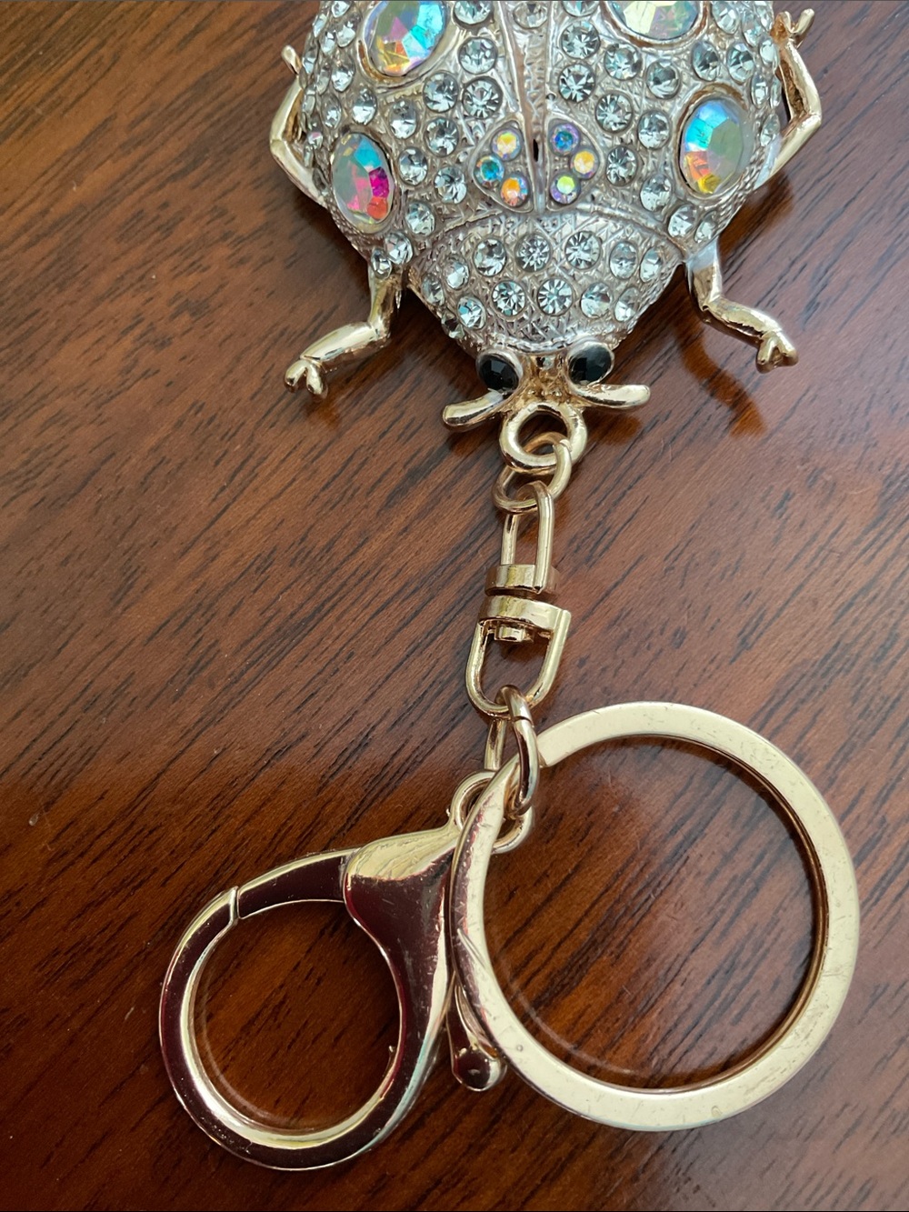 Ladybug Gold Tone Iridescent Keychain Purse Charm Whimsical Blingcore Sparkle - Picture 5 of 8
